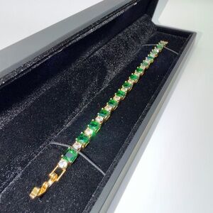 Gold Princess Cut Emerald Tennis Bracelet